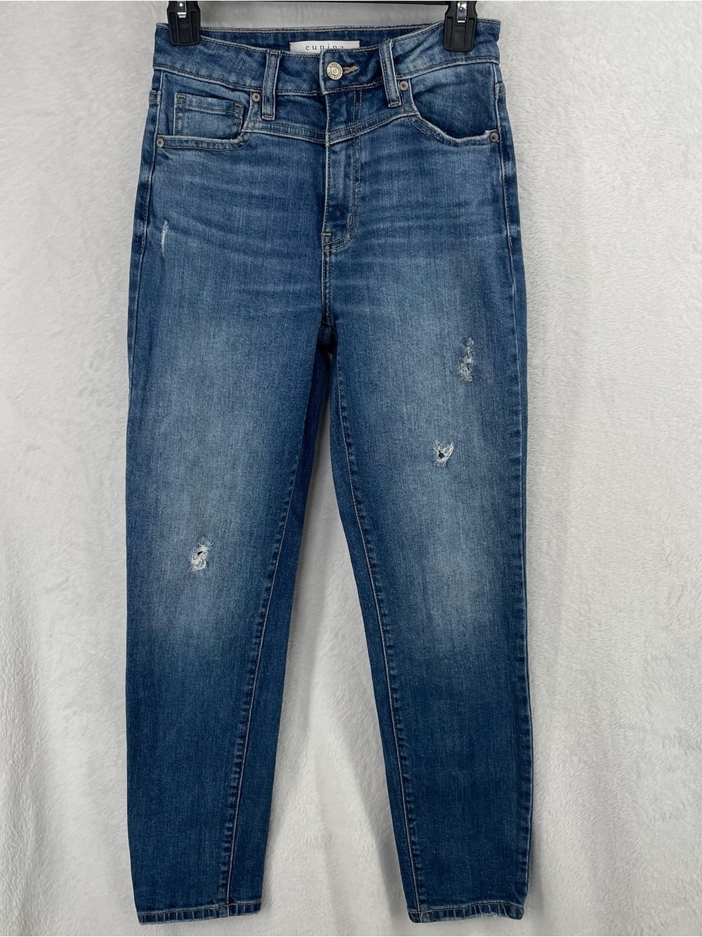 Eunina Women's Dark Blue Skinny Jeans with Subtle Distressing